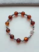 Bransoletki - Bransoletka Różaniec Bursztyn Hematyt Krzyż Koniak - miniaturka - grafika 1