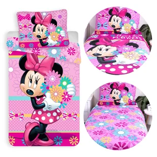 DISNEY Myszka Minnie Różowa, DWUSTRONNA, bawełniana pościel w kwiaty-dziecięca na zamek, 100% BAWEŁNA 140x200cm+50x70cm OEKO-TEX - Pościel dla dzieci - miniaturka - grafika 1