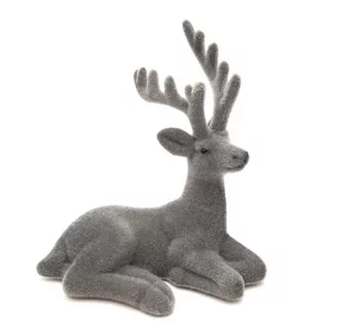 Renifer Leżący Szary Flokowany Jelonek Dekoracyjny 15 Cm - Ozdoby bożonarodzeniowe - miniaturka - grafika 1