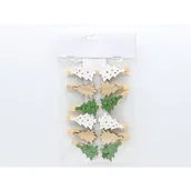 Ozdoby bożonarodzeniowe - Spinacz świąteczny drewniany choinka 12 sztuk brązowy / biały / zielony - miniaturka - grafika 1