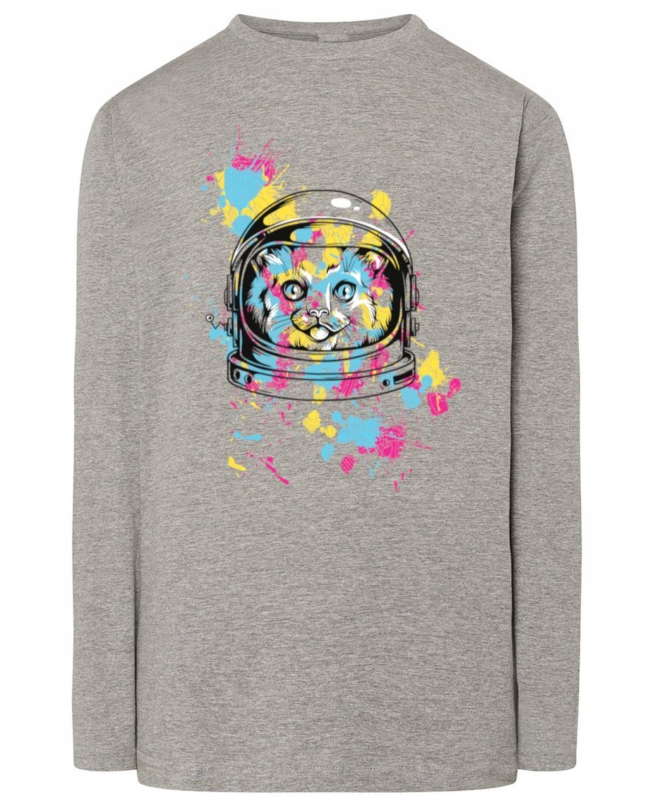 Longsleeve kolorowy nadruk KOT ASTRONAUTA r.4XL