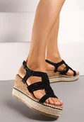 Sandały damskie - Czarne Sandały na Wysokim Koturnie w Stylu Boho Espadryli Marosa - miniaturka - grafika 1