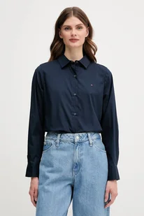 Tommy Hilfiger koszula damska kolor granatowy regular z kołnierzykiem klasycznym WW0WW44084 - Koszule damskie - miniaturka - grafika 1