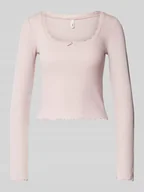Bluzki damskie - Bluzka o kroju slim fit z długim rękawem i dekoltem w łódkę obszytym koronką model ‘WILMA’ - miniaturka - grafika 1