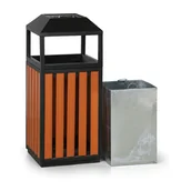 Wyposażenie miejsc publicznych - B2B Partner Zewnętrzny kosz na śmieci z popielniczką, 400 x 400 x 950 mm, czarny / wzór drewna A-103 - miniaturka - grafika 1