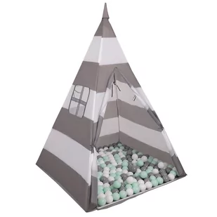 Selonis Namiot tipi NT-200X z piłeczkami 6cm szaro-białe pasy: biały-szary-mięta 43x43x36/100piłek - Namioty i tipi dla dzieci - miniaturka - grafika 1