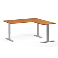 Biurka - Stół z regulacją wysokości, 3 silniki, 745 - 1215 mm, narożnik L/P, blat 1600 x 1600 mm, podstawa szara, czereśnia - miniaturka - grafika 1