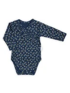 Body dla niemowląt - Niemowlęce body kopertowe z długim rękawem w kwiatki granatowe Nicol,r.56 - miniaturka - grafika 1