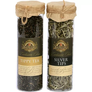 Basilur SILVER TIPS & TIPPY TEA GLASS TUBE czarna i biała herbata LIMITOWANA PREMIUM - 100 g - Herbata - miniaturka - grafika 1