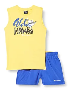 Champion Chłopięcy Legacy Back to The Beach Graphic S/L T-shirt i szorty plażowe komplet, (żółty/kobaltowy), 3-4 lat - Spodenki damskie - miniaturka - grafika 1