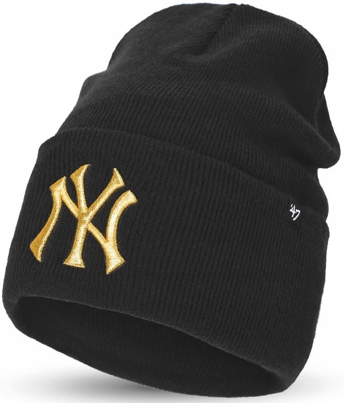 CZAPKA ZIMOWA 47' NEW YORK YANKEES NYJ CZARNA ZŁOTY NAPIS UNIWERSALNA