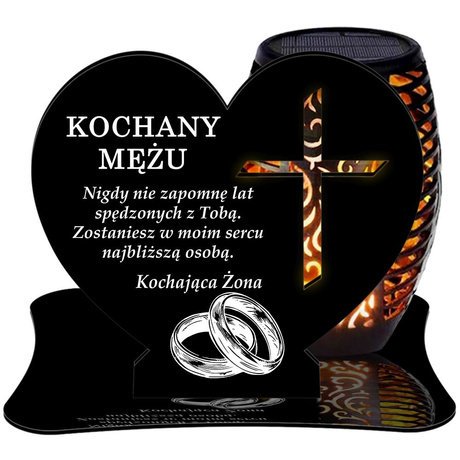 ZNICZ SOLARNY LED WIECZNY PODSTAWKA NA CMENTARZ GRÓB Krzyż EFEKT PŁOMIENIA DLA MĘŻA