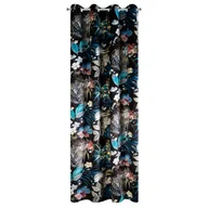 Zasłony - Zasłona 140x270 Alani czarna welwetowa z motywem botanicznym gotowa na przelotkach Z10 - miniaturka - grafika 1