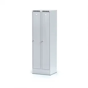 Alfa 3 Metalowa szafka ubraniowa, na cokole, szare dwupłaszczowe drzwi, zamek cylindryczny 1261494 - Szafki BHP - miniaturka - grafika 1