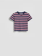 Koszulki i topy damskie - Reserved - Krótki t-shirt w paski - granatowy - miniaturka - grafika 1