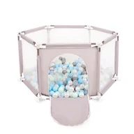 Maty edukacyjne - Selonis Sześciokąt składany KS-100X z piłeczkami 6cm szary: perła-szary-transparent-babyblue-mięta 63x64/400piłek - miniaturka - grafika 1