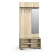 Meble do przedpokoju - Garderoba z szafką na buty i lustrem PRIMO WOOD, 4 haczyki, półka, dąb naturalny - miniaturka - grafika 1