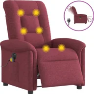 Fotele - Rozkładany fotel masujący, elektryczny, winna czerwień, tkanina - miniaturka - grafika 1