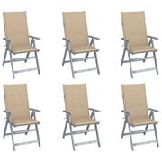 Fotele i krzesła ogrodowe - vidaXL Rozkładane krzesła ogrodowe z poduszkami, 6 szt., lita akacja - miniaturka - grafika 1