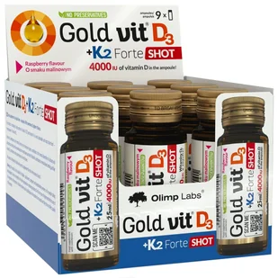 Olimp Gold-Vit D3 + K2 Forte Shot, szklana ampułka, smak malinowy, 9 x 25 ml - Witaminy i minerały Olimp Gold-Vit D3 + K2 Forte Shot, szklana ampułka, smak malinowy, 9 x 25 ml - Witaminy i minerały - miniaturka - grafika 1