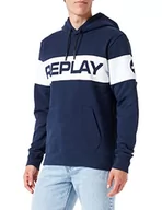 Bluzy męskie - Replay Męska bluza z kapturem M6279, niebieska 085, S - miniaturka - grafika 1