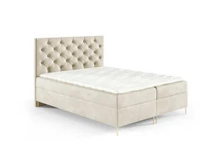 Łóżko skrzyniowe GUTTO LIDIA 160 x 200cm 2x skrzynia TOPPER 5cm gratis beżowy welurowy wysokie złote nóżki - Łóżka - miniaturka - grafika 1