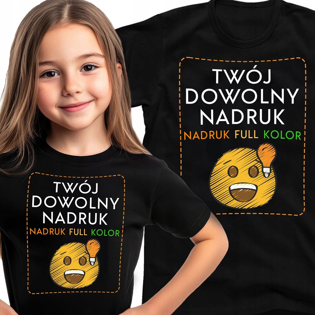 TWÓJ WŁASNY NADRUK CZARNA KOSZULKA DZIECIĘCA Z TWOIM NADRUKIEM KREATOR 7-8