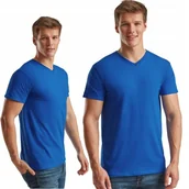 Koszulki męskie - Koszulka Męska 100% Bawełna FRUIT T-Shirt serek 610660 V-neck NIEBIESKI XXL - miniaturka - grafika 1