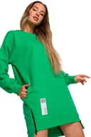 Bluzki damskie - Przedłużona Bluza z Ozdobnymi Suwakami - Zielona - miniaturka - grafika 1
