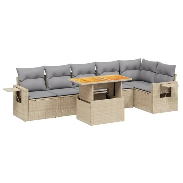 Zestaw mebli ogrodowych modułowy beżowy z rattanem PE, 62 x 62 x 69 cm