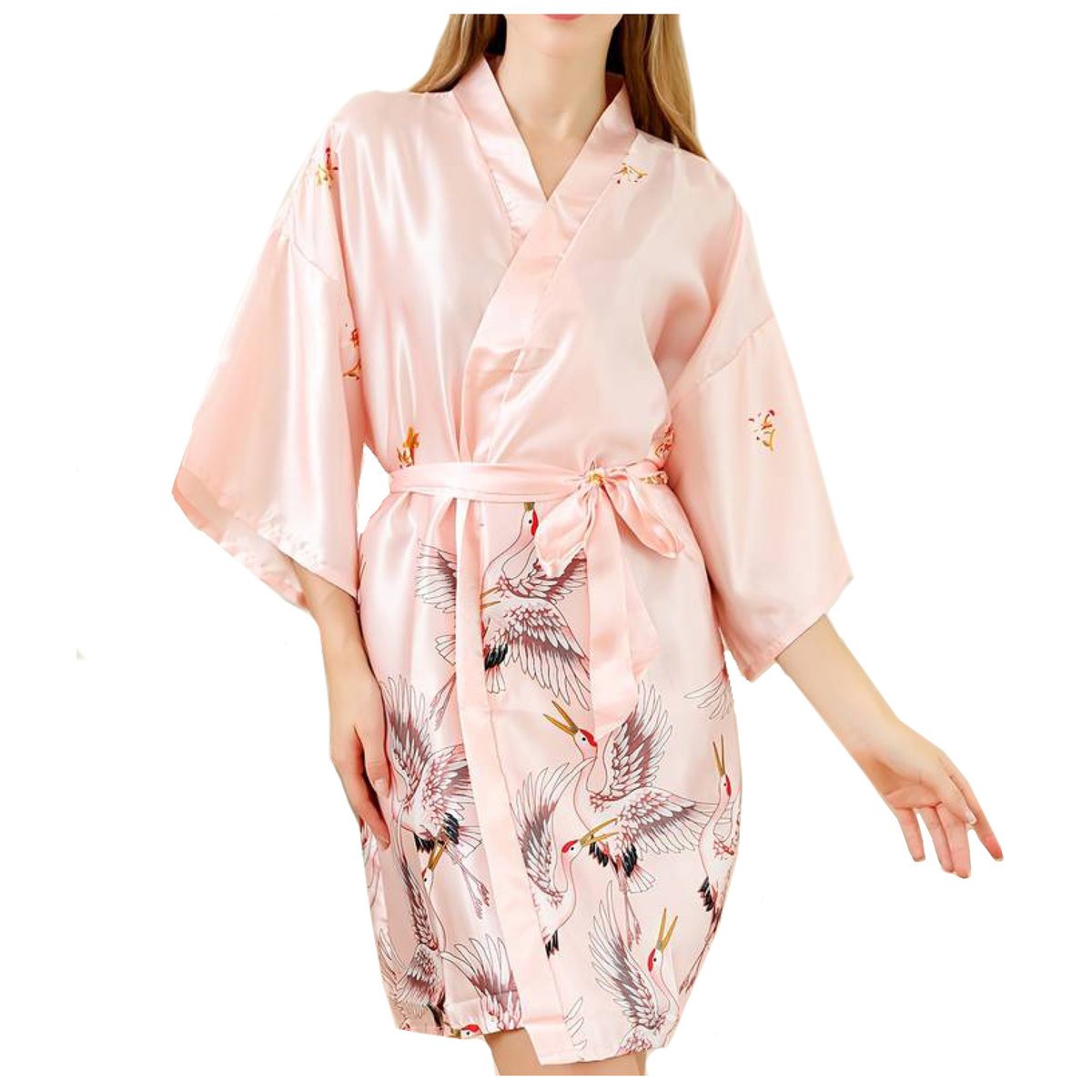 Szlafrok damski satynowy w żurawie - XXL