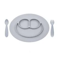 Miseczki i talerzyki dla dzieci - EZPZ Komplet naczyń silikonowych Mini Feeding Set pastelowa szarość - miniaturka - grafika 1