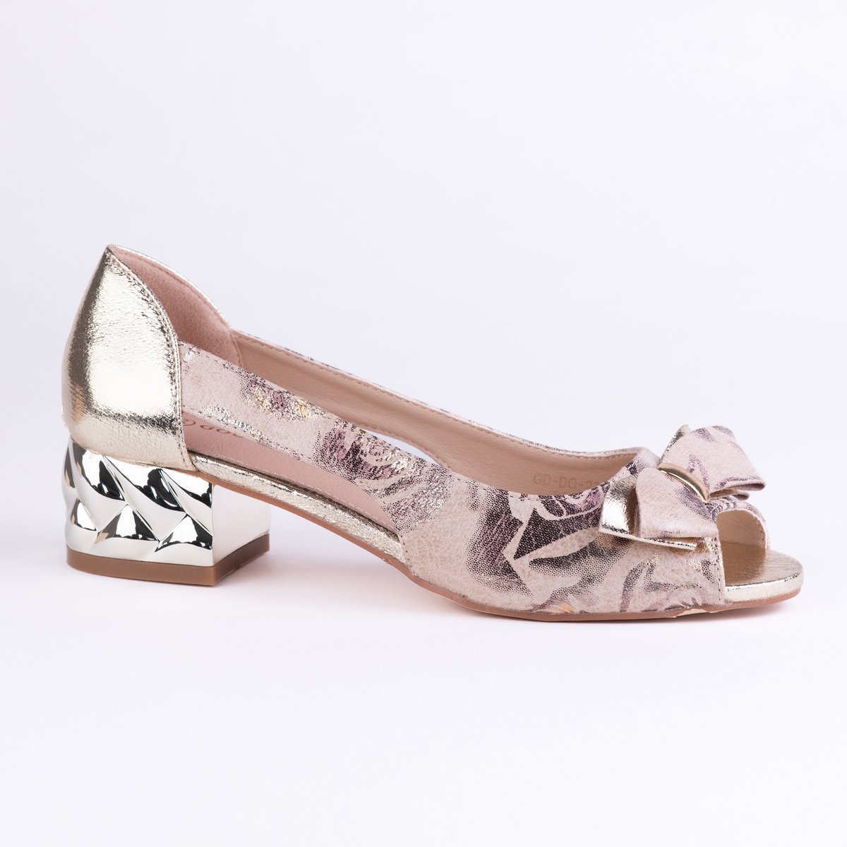 Czółenka damskie sandałki GOODIN GD-DO-231 skóra zdobienie obcas beż 38