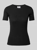 Koszulki i topy damskie - T-shirt z prążkowanym okrągłym dekoltem - miniaturka - grafika 1