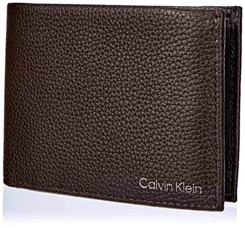 Calvin Klein Męskie ciepłe potrójne 10 ccm W/moneta L potrójnie składany portfel, Ciemny brąz, Rozmiar Uniwersalny