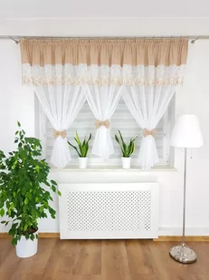 Firana z haftem zdobiona uroczymi kokardami-beżowa, eleganckie firanki do salonu gotowe - Firany Firana z haftem zdobiona uroczymi kokardami-beżowa, eleganckie firanki do salonu gotowe - Firany - miniaturka - grafika 1