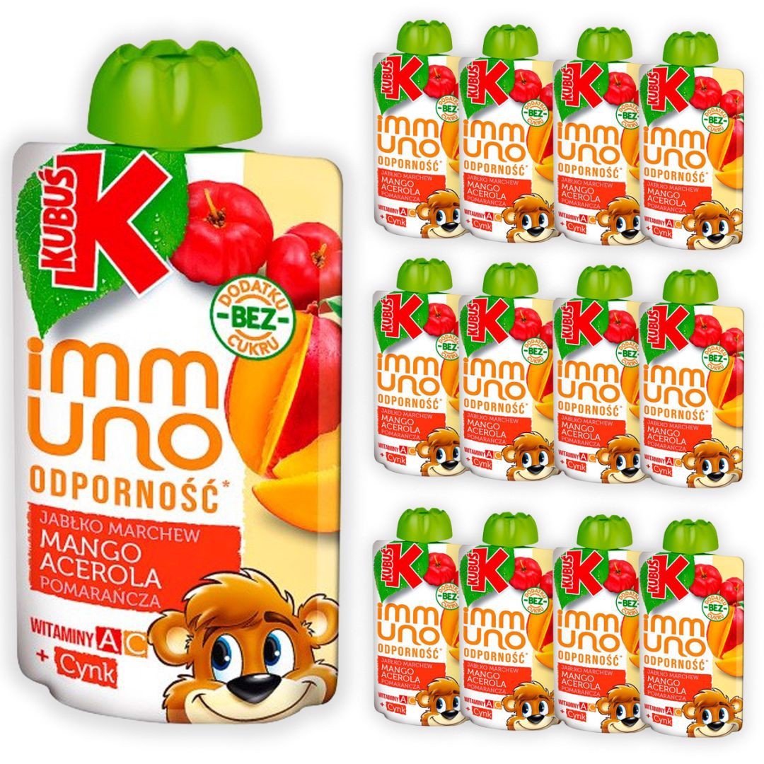Kubuś Immuno Odporność Mus jabłko mango marchew pomarańcza acerola 100 g x 12 sztuk