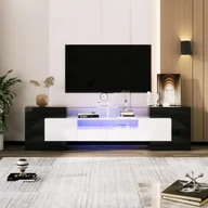 Szafki RTV - Szafka pod telewizor Fortuna Lai (1-częściowa, biała, 200 cm) Elegancka szklana powierzchnia, oświetlenie LED - miniaturka - grafika 1