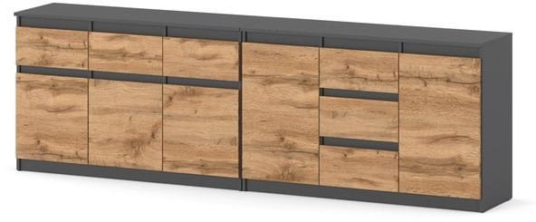 Komoda Szafka 240cm Do Salonu Duża Pojemna 6 Szuflad Szara San Sebastian