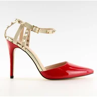 Czółenka - Czółenka na szpilce z ćwiekami czerwone At - ButyModne - miniaturka - grafika 1