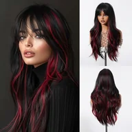 Ozdoby do włosów - TEMU Długa, czarna peruka o długości 26 cali z frędzlami i czerwonymi akcentami, odpowiednia dla kobiet do codziennego noszenia, na imprezy lub - miniaturka - grafika 1
