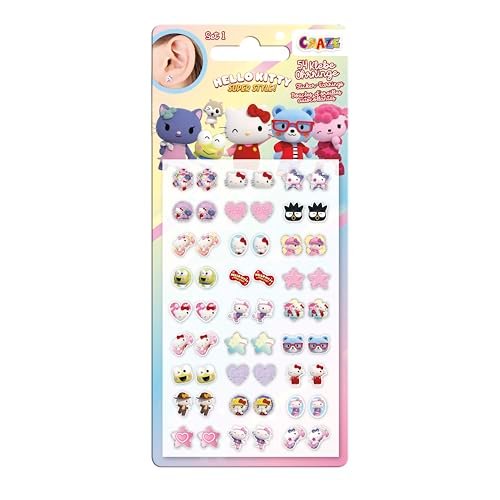 CRAZE Naklejki na kolczyki HELLO KITTY kolczyki dla dziewczynek, 54 naklejek z motywami i postaciami Hello Kitty, 2 różne zestawy kolczyków losowa wysyłka
