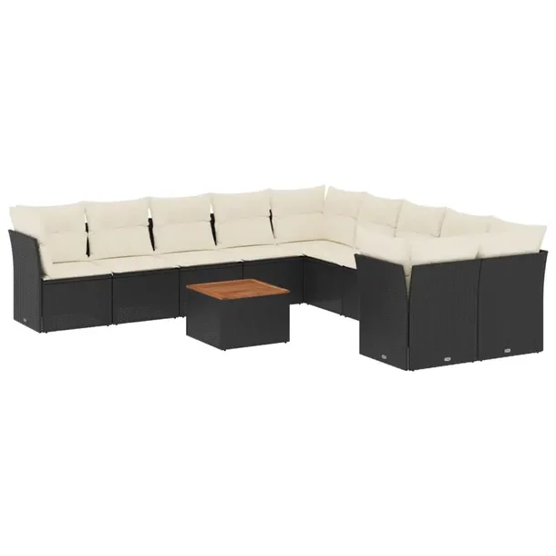 Zestaw wypoczynkowy rattan PE czarny 62x62x69cm, kremowe poduszki