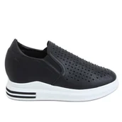 Slip on damskie - Trampki slip on na koturnie czarne HY-251 Black - ButyModne - miniaturka - grafika 1
