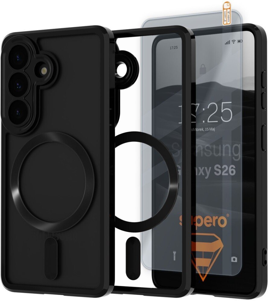 SUPERO Etui Supero MagSafe do Samsung Galaxy S26, przezroczysto-czarne + szkło