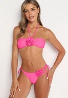 Stroje kąpielowe - Różowe Bikini 3-Częściowe Stanik Wiązany przy Szyi Majtki z Wiązaniami i Pareo Irisanne - miniaturka - grafika 1