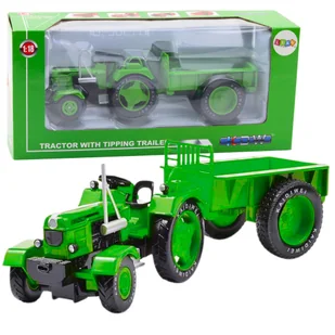 ZIELONY METALOWY TRAKTOR ROLNICZY Z PRZYCZEPĄ - Samochody i pojazdy dla dzieci - miniaturka - grafika 1
