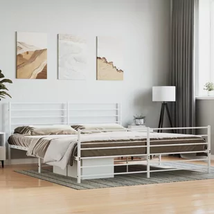 Metalowa rama łóżka z wezgłowiem i zanóżkiem, biała, 183x213 cm Lumarko! - Inne meble do sypialni - miniaturka - grafika 1