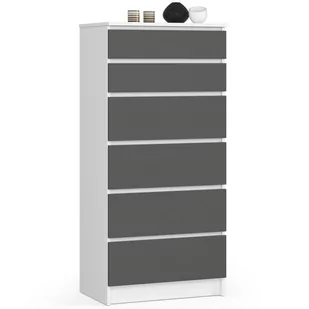 Komoda do salonu K 60 cm 6 szuflad - biała-grafit szary - Komody - miniaturka - grafika 1