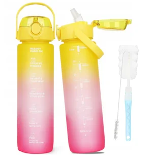 Motywacyjny bidon ze słomką butelka sportowa na wodę z uchwytem i miarką 1l - Shakery i bidony sportowe Motywacyjny bidon ze słomką butelka sportowa na wodę z uchwytem i miarką 1l - Shakery i bidony sportowe - miniaturka - grafika 1